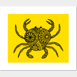 Mandala Crab (yellow and black) Posters and Art